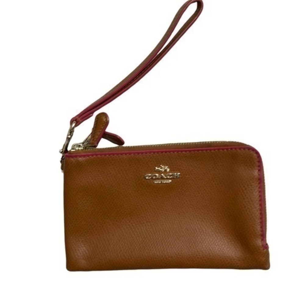 Coach brown double zipper wristlet bag - Picture 1 of 13